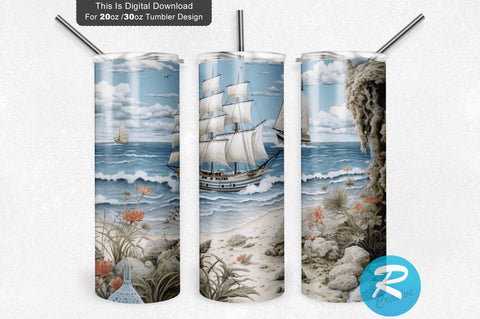 Nautical Beach 20 Oz / 30 Oz Tumbler PNG Sublimation Regulrcrative 