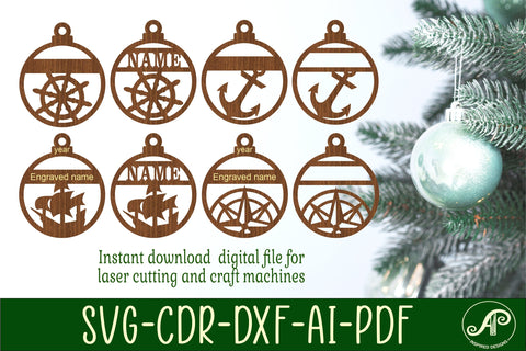 Nautical Christmas Ornaments 4 designs SVG laser cut files SVG APInspireddesigns 