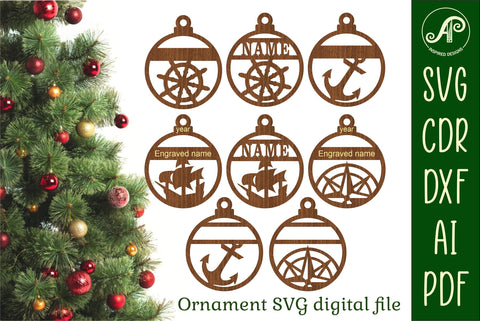 Nautical Christmas Ornaments 4 designs SVG laser cut files SVG APInspireddesigns 