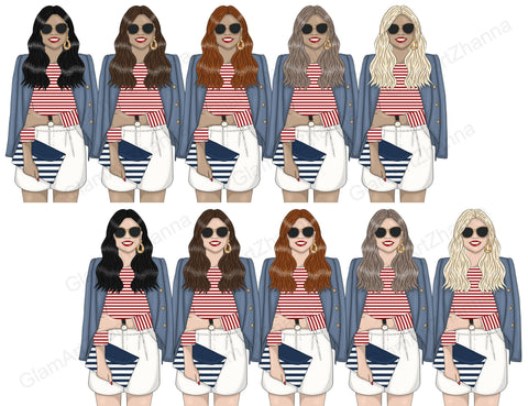 Nautical Clipart | Travel Girl Illustration Set Sketch DESIGN GlamArtZhanna 