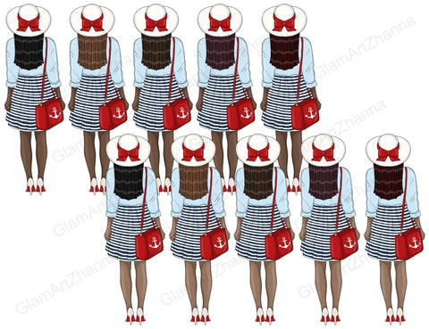 Nautical Clipart | Travel Girl Illustration Set Sketch DESIGN GlamArtZhanna 