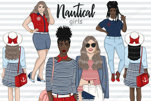 Nautical Clipart | Travel Girl Illustration Set Sketch DESIGN GlamArtZhanna 