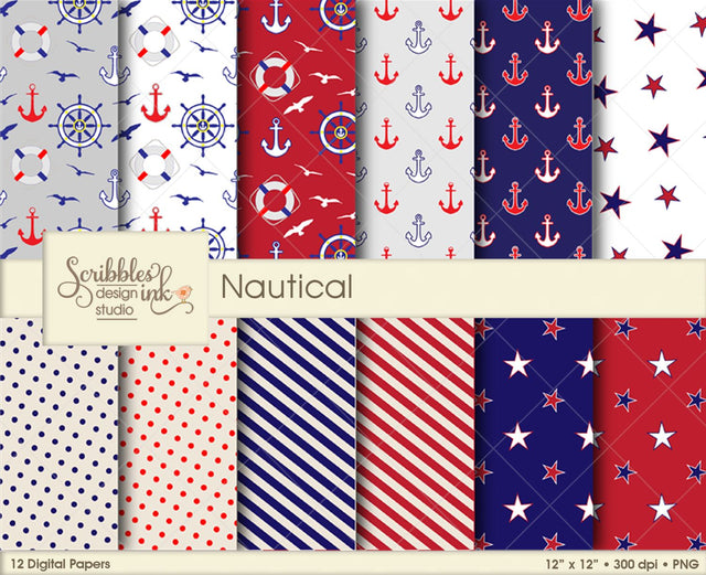 Nautical Digital Patterns/Paper Pack Scribbles ink 