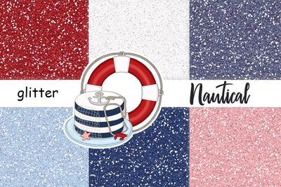 Nautical Glitter Paper | Red And Blue Background Digital Pattern GlamArtZhanna 
