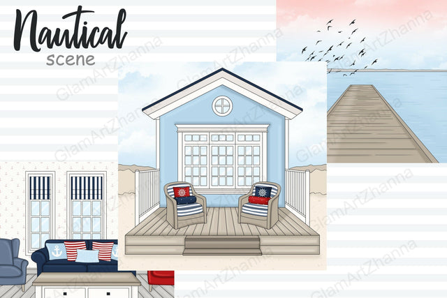 Nautical Landscape | Marine Clipart Sketch DESIGN GlamArtZhanna 