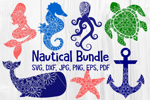 Nautical Mandala Bundle | Mermaid | Whale | Turtle | Anchor | Starfish | Octopus | Seahorse SVG Wispy Willow Designs 