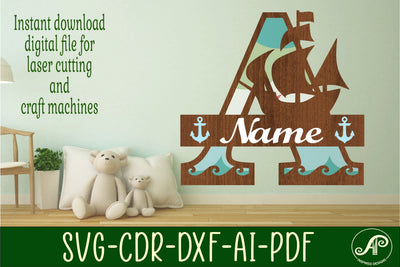 Nautical Monogram Letter A SVG Cut File Graphic SVG APInspireddesigns 