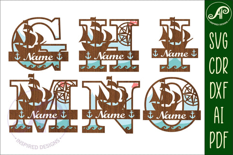 Nautical monogram letter bundle Name signs SVG 3 layer SVG APInspireddesigns 