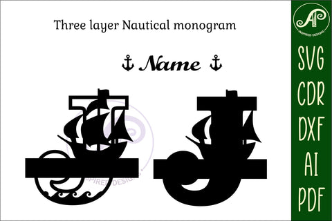 Nautical monogram letter bundle Name signs SVG 3 layer SVG APInspireddesigns 