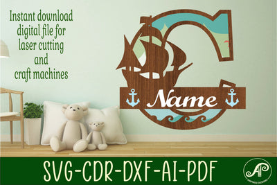 Nautical Monogram Letter C SVG Cut File Graphic SVG APInspireddesigns 