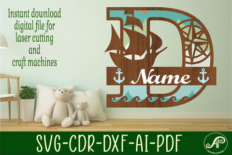 Nautical Monogram Letter D SVG Cut File Graphic SVG APInspireddesigns 