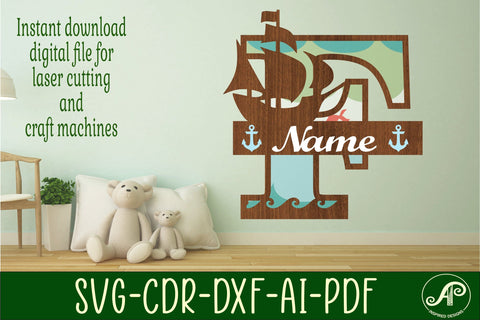 Nautical Monogram Letter F SVG Cut File Graphic SVG APInspireddesigns 