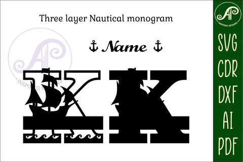 Nautical Monogram Letter K SVG Cut File Graphic SVG APInspireddesigns 