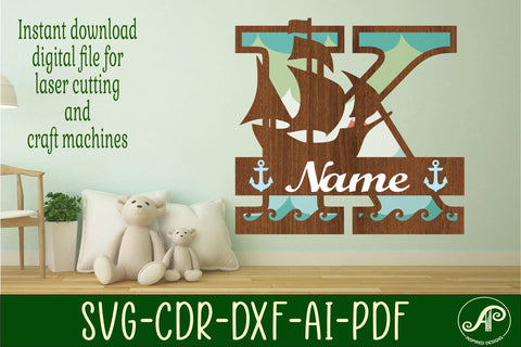 Nautical Monogram Letter K SVG Cut File Graphic SVG APInspireddesigns 