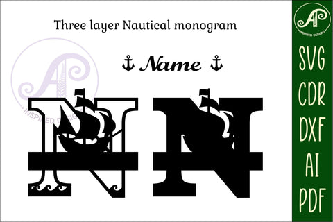 Nautical Monogram Letter N SVG Cut File Graphic SVG APInspireddesigns 
