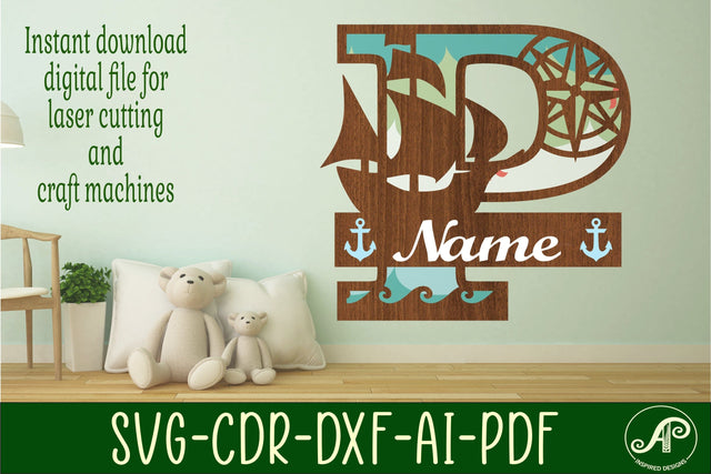 Nautical Monogram Letter P SVG Cut File Graphic SVG APInspireddesigns 