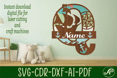 Nautical Monogram Letter Q SVG Cut File Graphic SVG APInspireddesigns 
