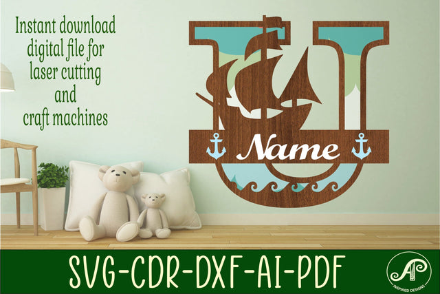 Nautical Monogram Letter U SVG Cut File Graphic SVG APInspireddesigns 
