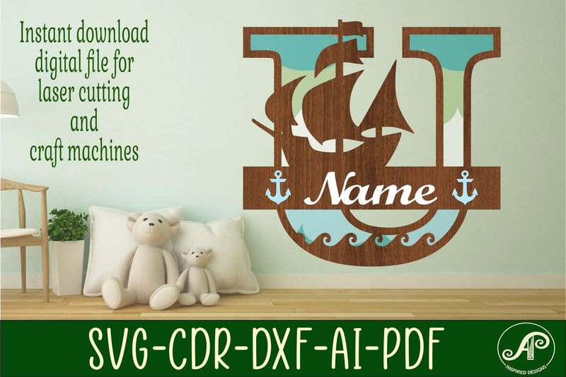Nautical Monogram Letter U SVG Cut File Graphic SVG APInspireddesigns 