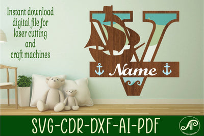 Nautical Monogram Letter V SVG Cut File Graphic SVG APInspireddesigns 