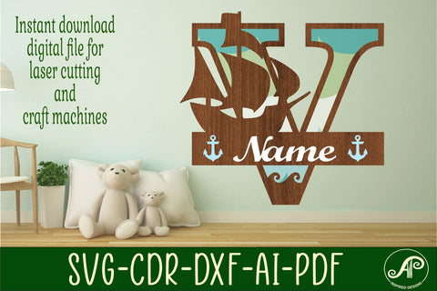 Nautical Monogram Letter V SVG Cut File Graphic SVG APInspireddesigns 