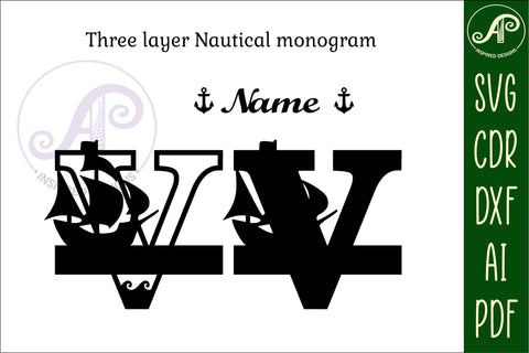 Nautical Monogram Letter V SVG Cut File Graphic SVG APInspireddesigns 