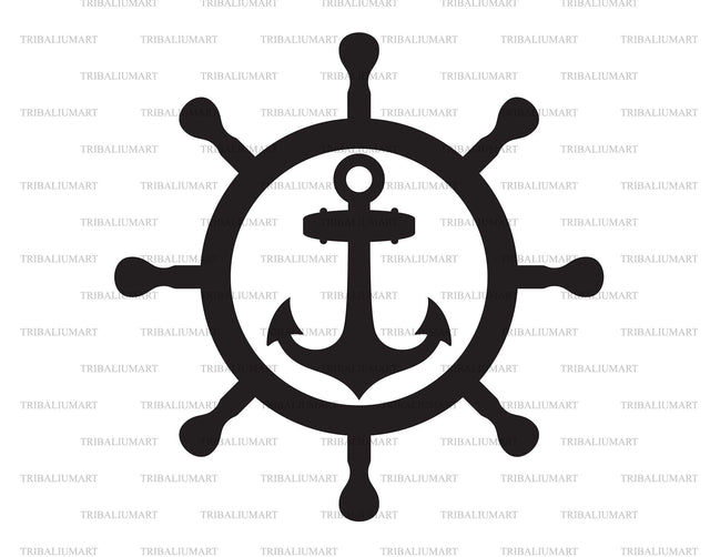 Nautical Ship Wheel and Anchor SVG TribaliumArtSF 