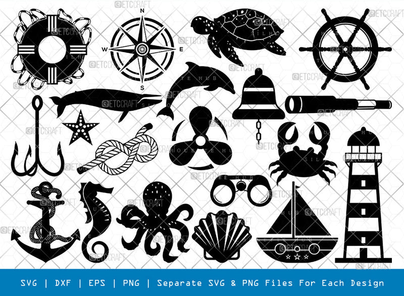 Svg Rounds Nautical Nautical SVG Cut Files, Nautical Silhouette, Sea Shell Svg, Anchor Svg ...