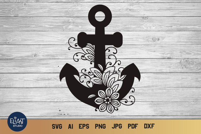 Nautical SVG, Floral Anchor SVG, Navy SVG Flower Design. SVG Elinorka 