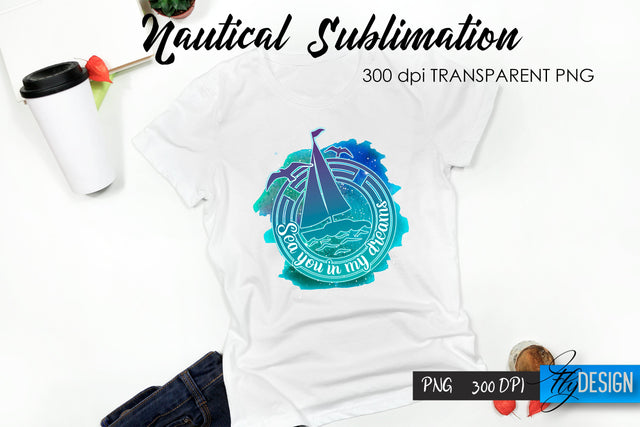 Nautical T-Shirt Sublimation. Summer T-Shirt Design v.29 Sublimation Fly Design 