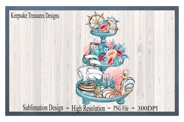 Nautical Tiered Tray, Summer Tiered Tray, Beach House Décor, Sublimation PNG, Digital Download, Seaside Ocean Clipart Sublimation Keepsake Treasures Designs LLC. 