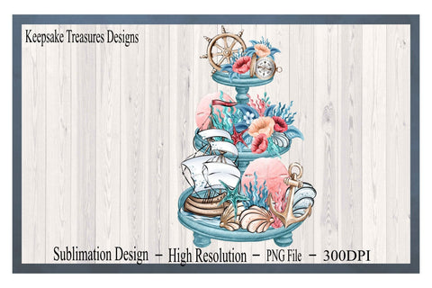Nautical Tiered Tray, Summer Tiered Tray, Beach House Décor, Sublimation PNG, Digital Download, Seaside Ocean Clipart Sublimation Keepsake Treasures Designs LLC. 