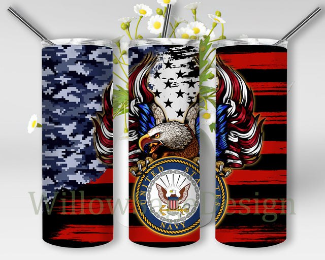 Navy American Flag Tumbler Wrap, Eagle American Flag 20oz Skinny Tumbler, Navy Sublimation Design, Military Tumbler Png, Digital Download Sublimation WillowSageDesign 