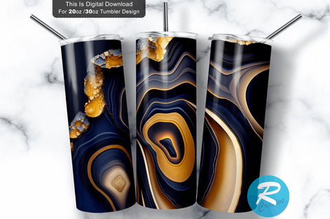 Navy and Gold Agate 20 oz / 30 oz Tumbler PNG Sublimation Regulrcrative 