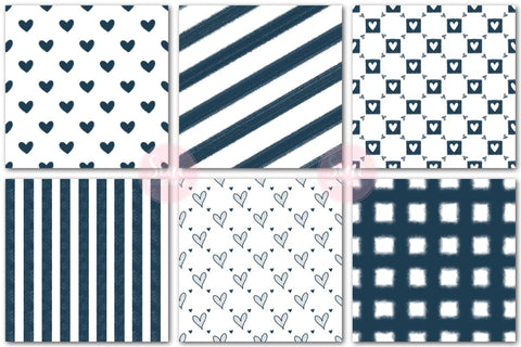 Navy Blue and White Valentines Digital Papers Backgrounds Set Digital Pattern SineDigitalDesign 