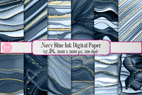 Navy Blue Ink Glitter Digital Papers Backgrounds Digital Pattern SineDigitalDesign 