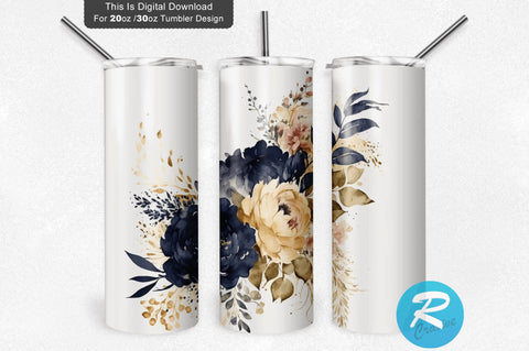 Navy Floral Wedding Flowers 20 oz / 30 oz Tumbler PNG Sublimation Regulrcrative 