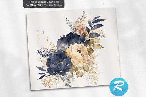Navy Floral Wedding Flowers 20 oz / 30 oz Tumbler PNG Sublimation Regulrcrative 