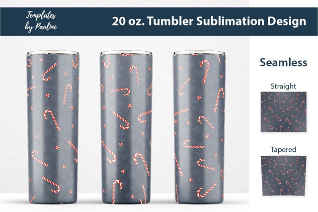 Navy Seamless Christmas Candy Cane Tumbler Wrap Sublimation Templates by Pauline 