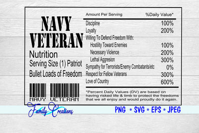 Navy Veteran Nutrition Label SVG Family Creations 