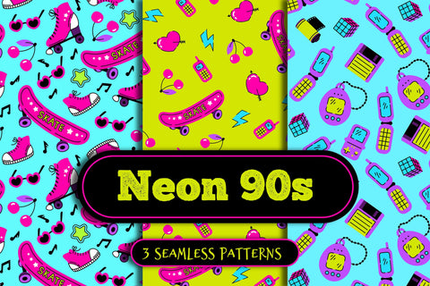 Neon 90s Seamless Patterns Digital Pattern Rin Green 