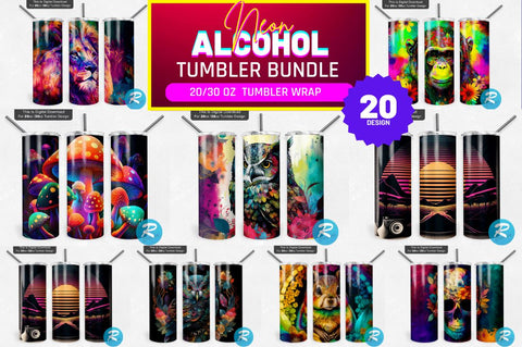 Neon Alcohol Ink Tumbler Bundle Sublimation Regulrcrative 
