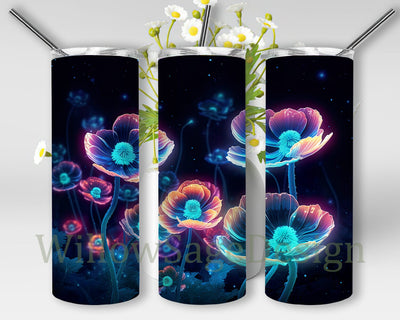 Neon Anemones 20oz Skinny Tumbler Png, Pastel Swan Gerbera Daisies Anemones Tumbler, Neon Rainbow Swan Gerbera Daisies Anemones Tumbler Sublimation WillowSageDesign 