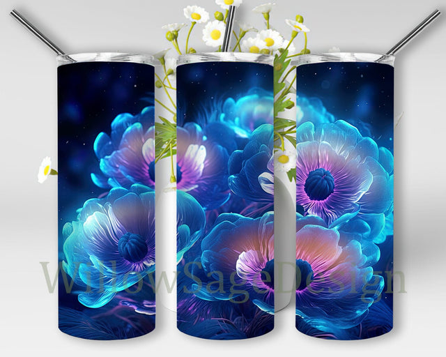 Neon Anemones 20oz Skinny Tumbler Png, Pastel Swan Gerbera Daisies Anemones Tumbler, Neon Rainbow Swan Gerbera Daisies Anemones Tumbler Sublimation WillowSageDesign 
