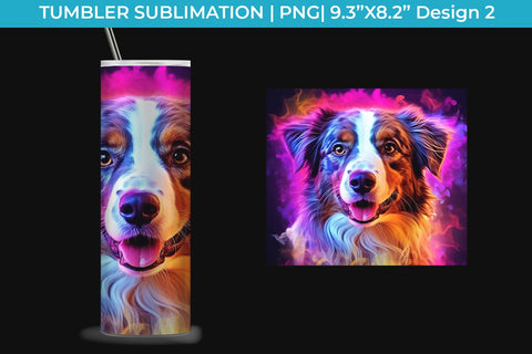 Neon Australian Shepherd Dog Tumbler Wrap 20 oz Sublimation PNG Bundle Free For Commercial Use Sublimation Sintegra 