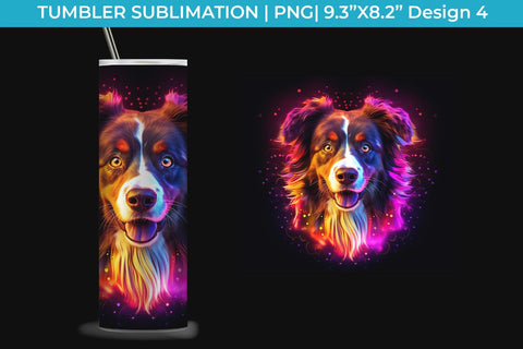 Neon Australian Shepherd Dog Tumbler Wrap 20 oz Sublimation PNG Bundle Free For Commercial Use Sublimation Sintegra 