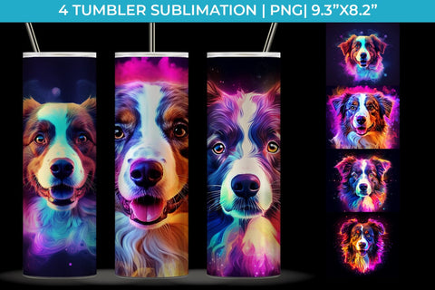Neon Australian Shepherd Dog Tumbler Wrap 20 oz Sublimation PNG Bundle Free For Commercial Use Sublimation Sintegra 