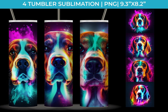 Neon Beagle Dog Tumbler Wrap 20 oz Sublimation PNG Bundle Free For Commercial Use Sublimation Sintegra 