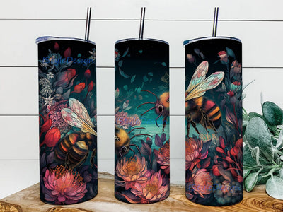 Neon Bees 20oz Skinny Tumbler Png, Flying Bee Neon Sublimation Tumbler, Bee Floral Embroidery Tumbler, Bee Floral Tumbler Wrap, Digital download Sublimation iStyleDesign 