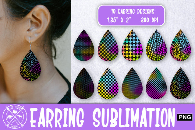 Neon Black Earrings Sublimation| Teardrop earring png Sublimation Last Frontier Design Co. 